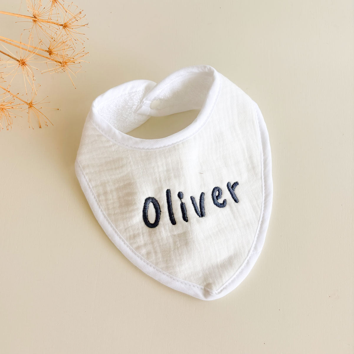 Babero algodón muselina Personalizado blanco | ChinPum