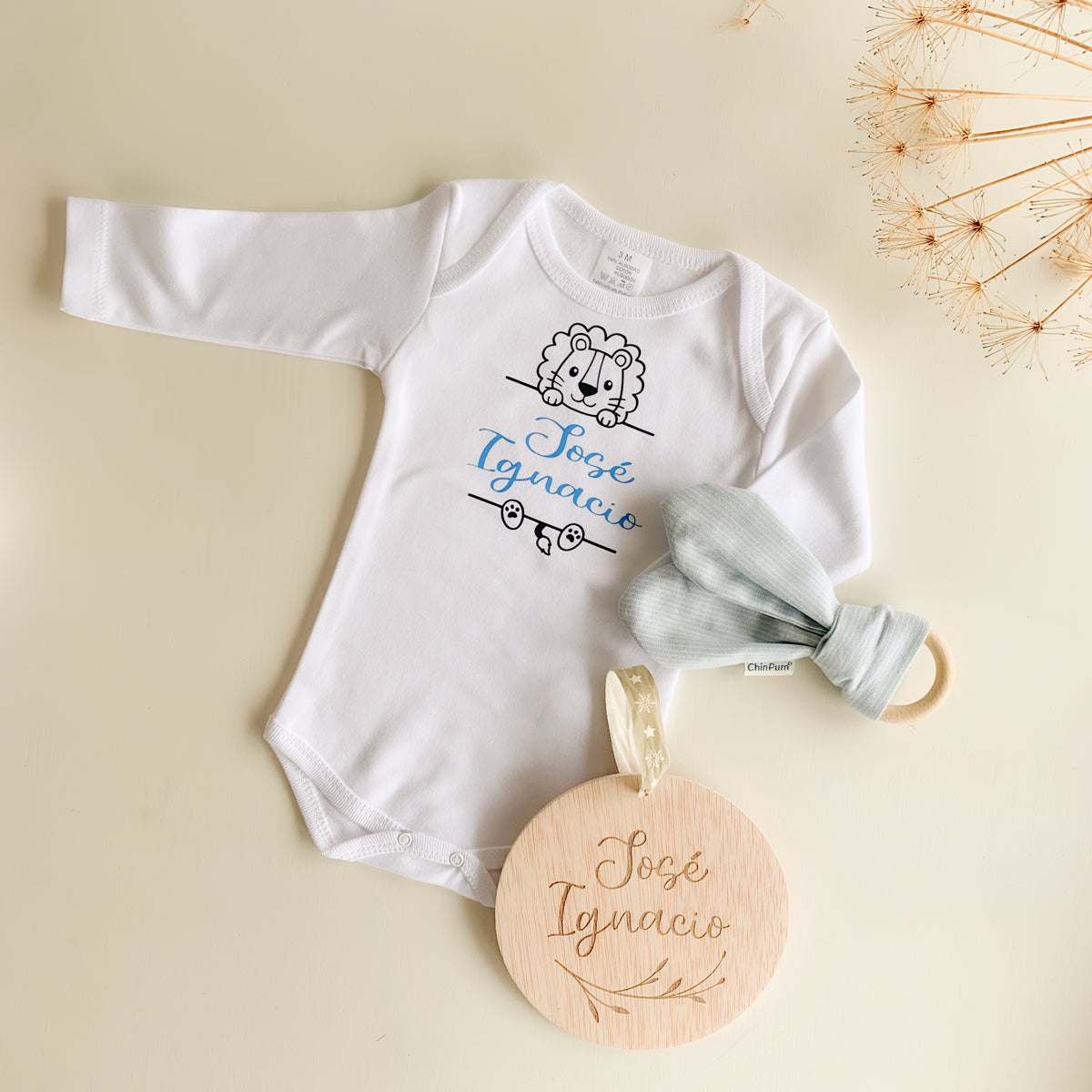 Body bebé León mangas largas personalizado | Chin Pum