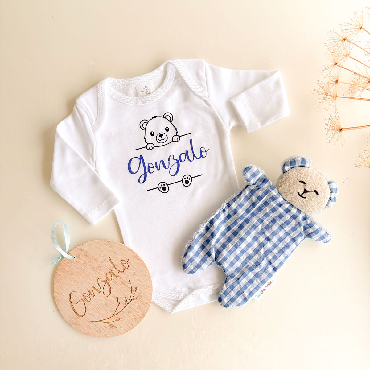 Body y disco Personalizado y Doudou Osito Azul | ChinPum