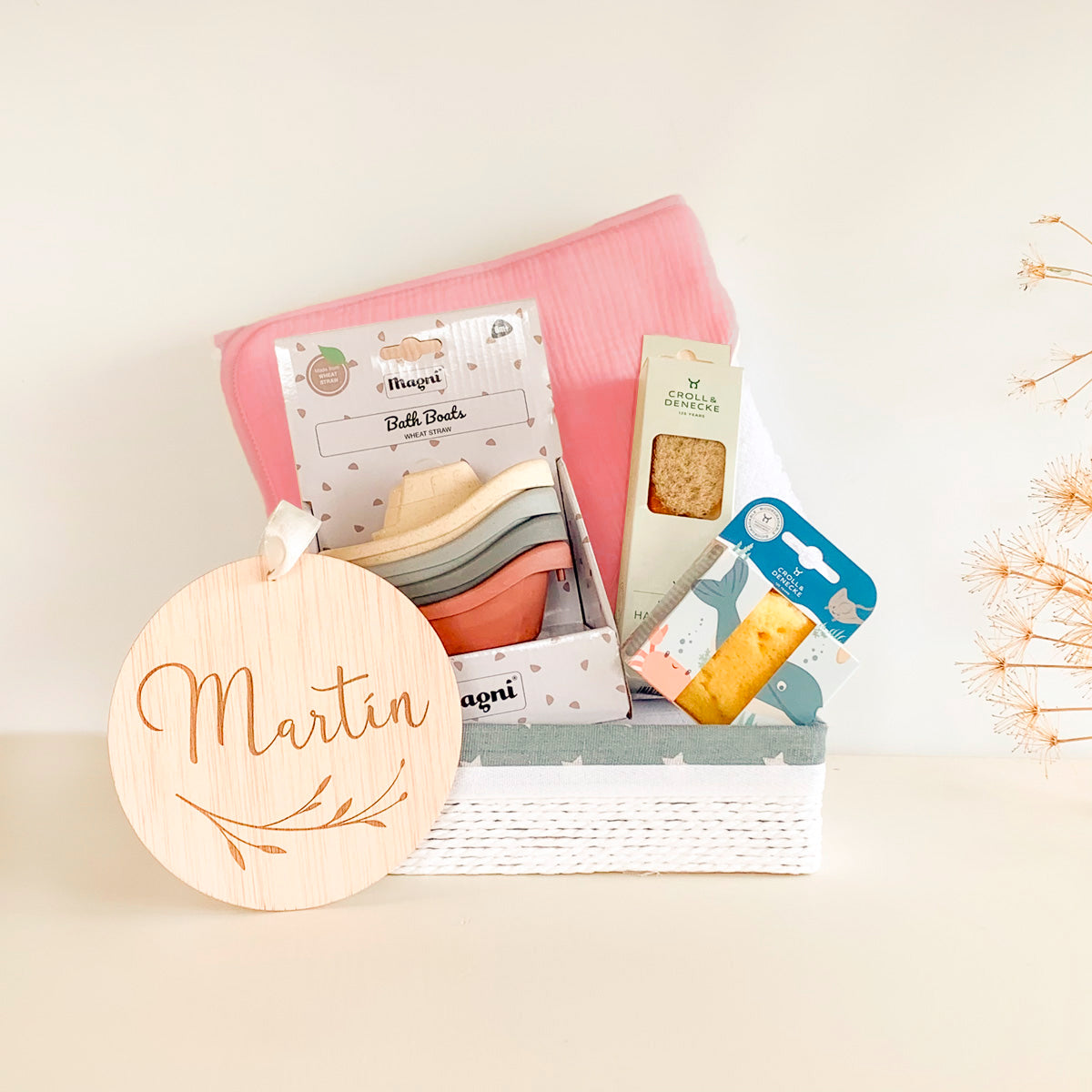 Canastilla bebé baño Malva Personalizada | ChinPum