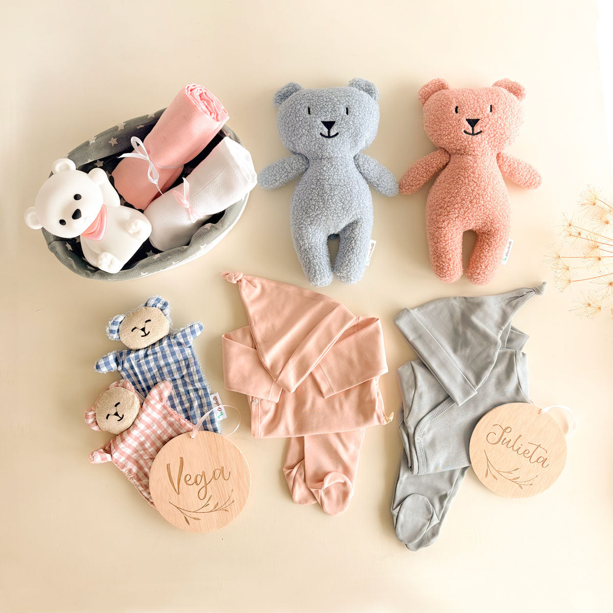 Canastilla recién nacido Gemelos Malva y cinza | Chin Pum