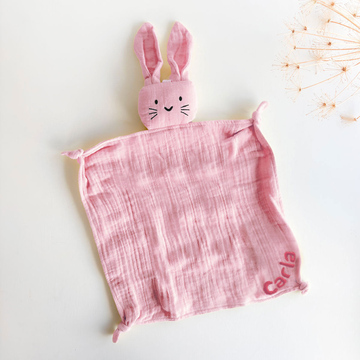 Doudou conejo rosa de algodón organico personalizado | Chin Pum