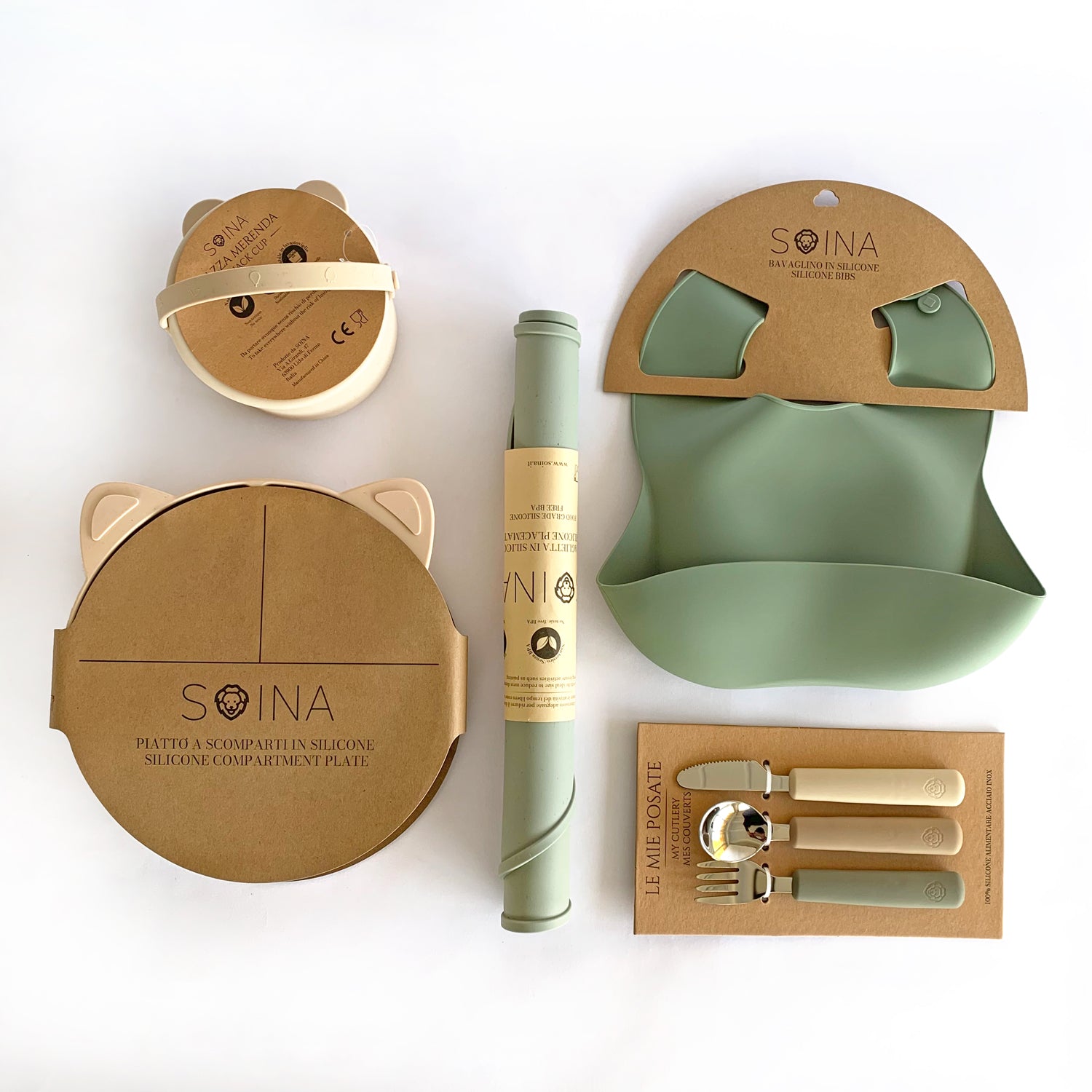 Vajilla Regalo Silicona Crema y Oliva | Chin Pum