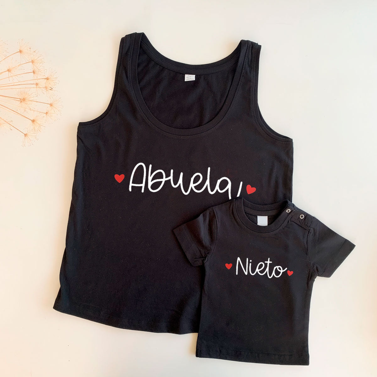 Camisetas Mami y Bebé personalizadas corazones Negro