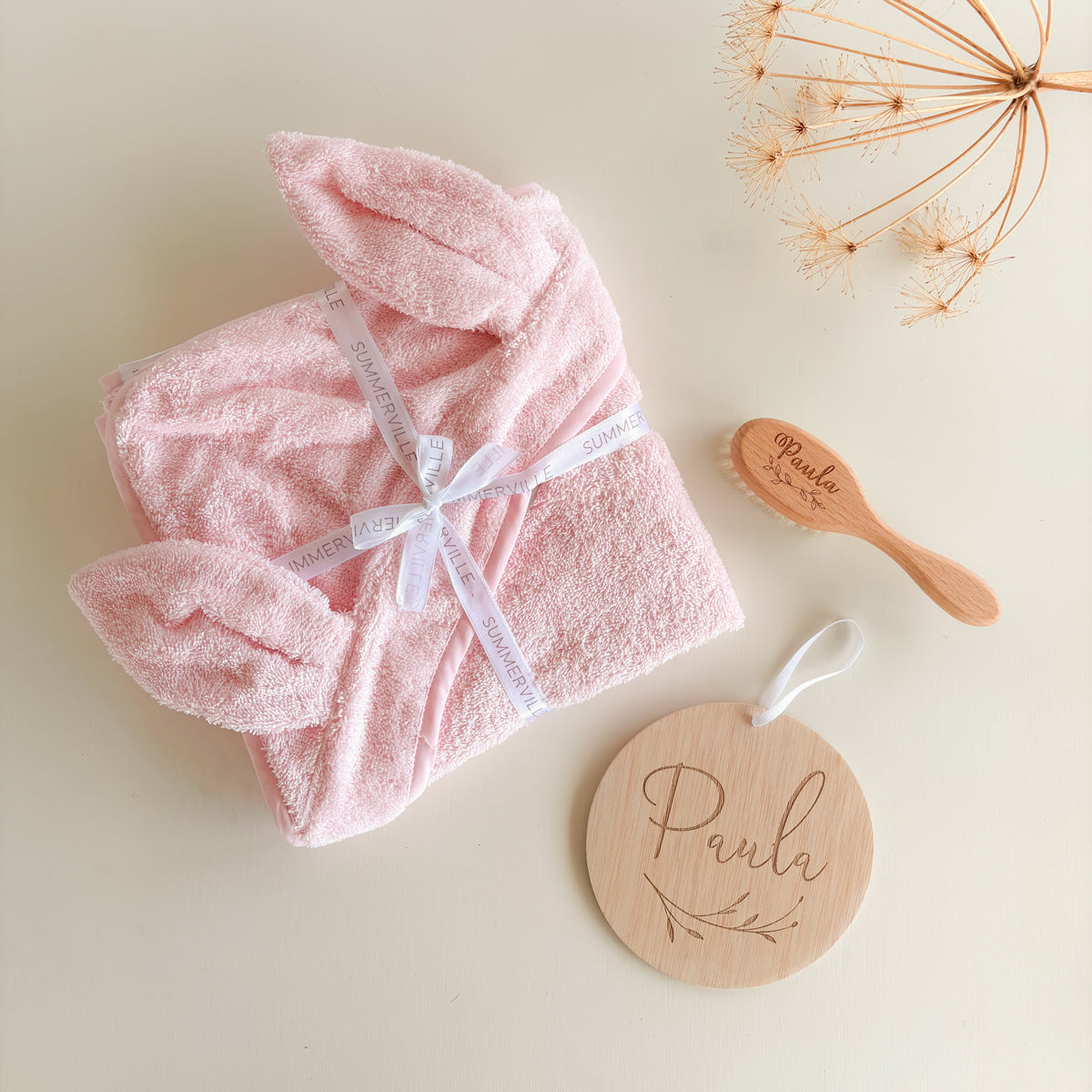 Regalo personalizado para baño bebé Conejo Rosa | Chin Pum