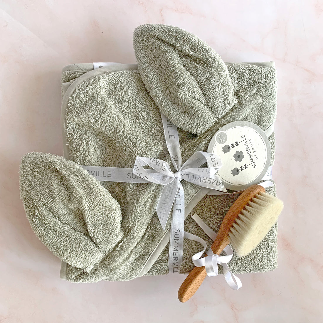 Caja regalo de baño para bebés modelo Conejo de color Salvia - ChinPum