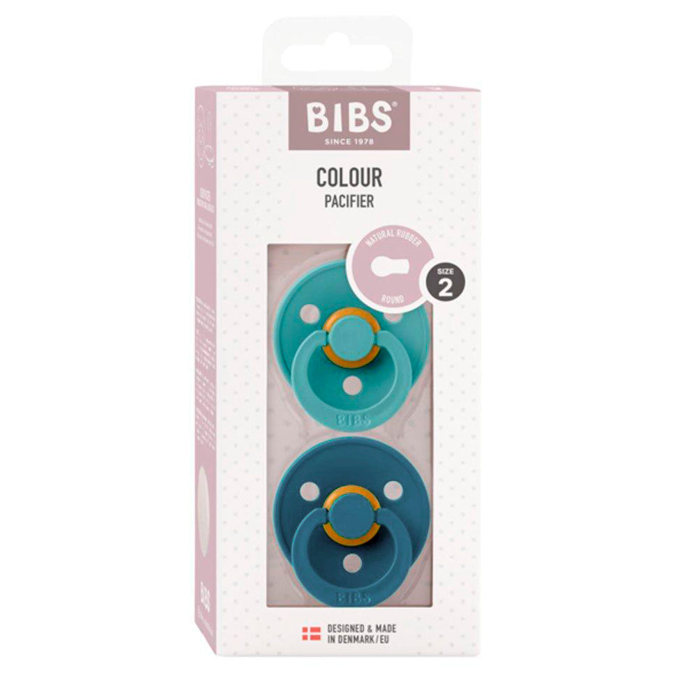 Chupetes Bibs verde y azul con tetina redonda en látex de caucho 100% natural | ChinPum
