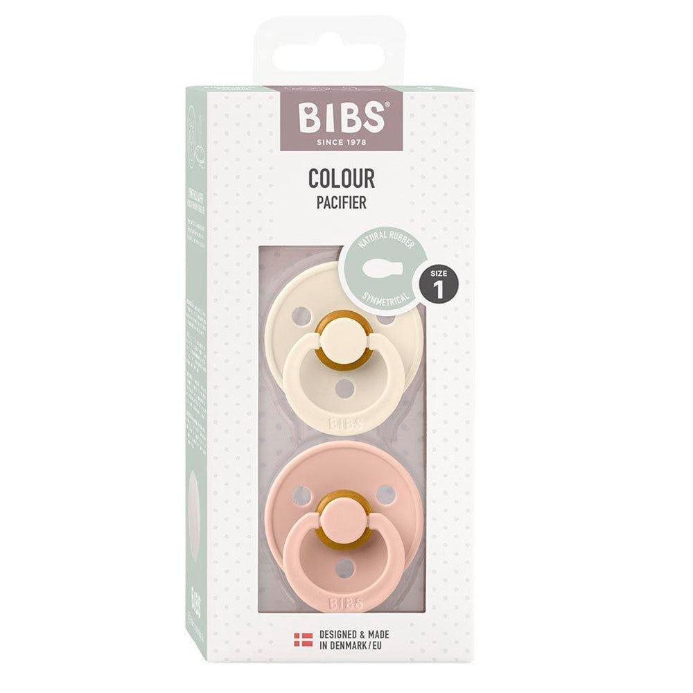 Pack Chupetes Bibs rosa y crema con tetina redonda en látex de caucho 100% natural | ChinPum