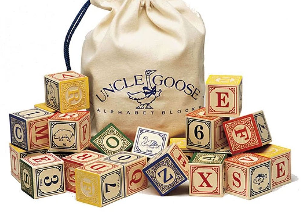 Bloque de madera ABC de uncle goose con bolsa de guardado.