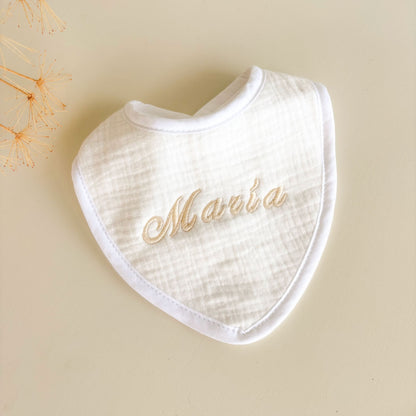 Babero algodón muselina Personalizado blanco | ChinPum
