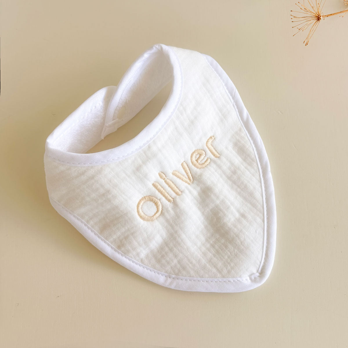 Babero algodón muselina Personalizado blanco | ChinPum