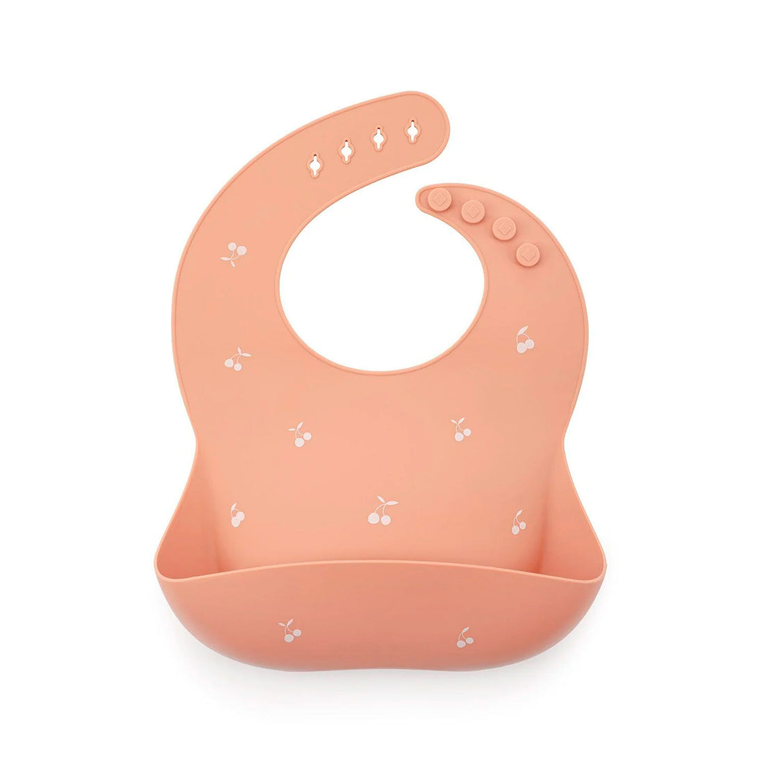 Babero silicona bolsillo delantero color Melocotón con cerezas | Chin Pum