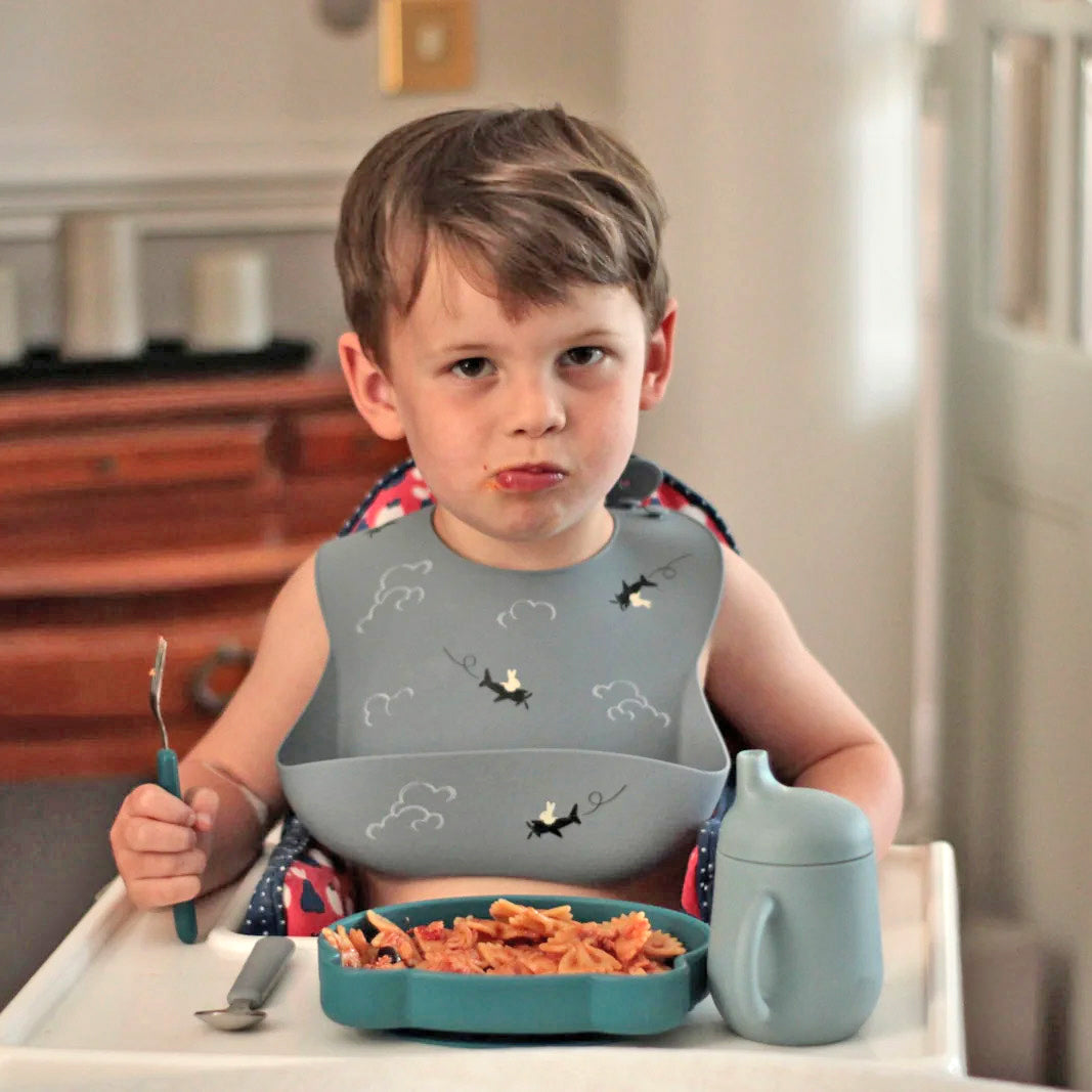 Bebé con babero silicona bolsillo delantero Aviones | Chin Pum