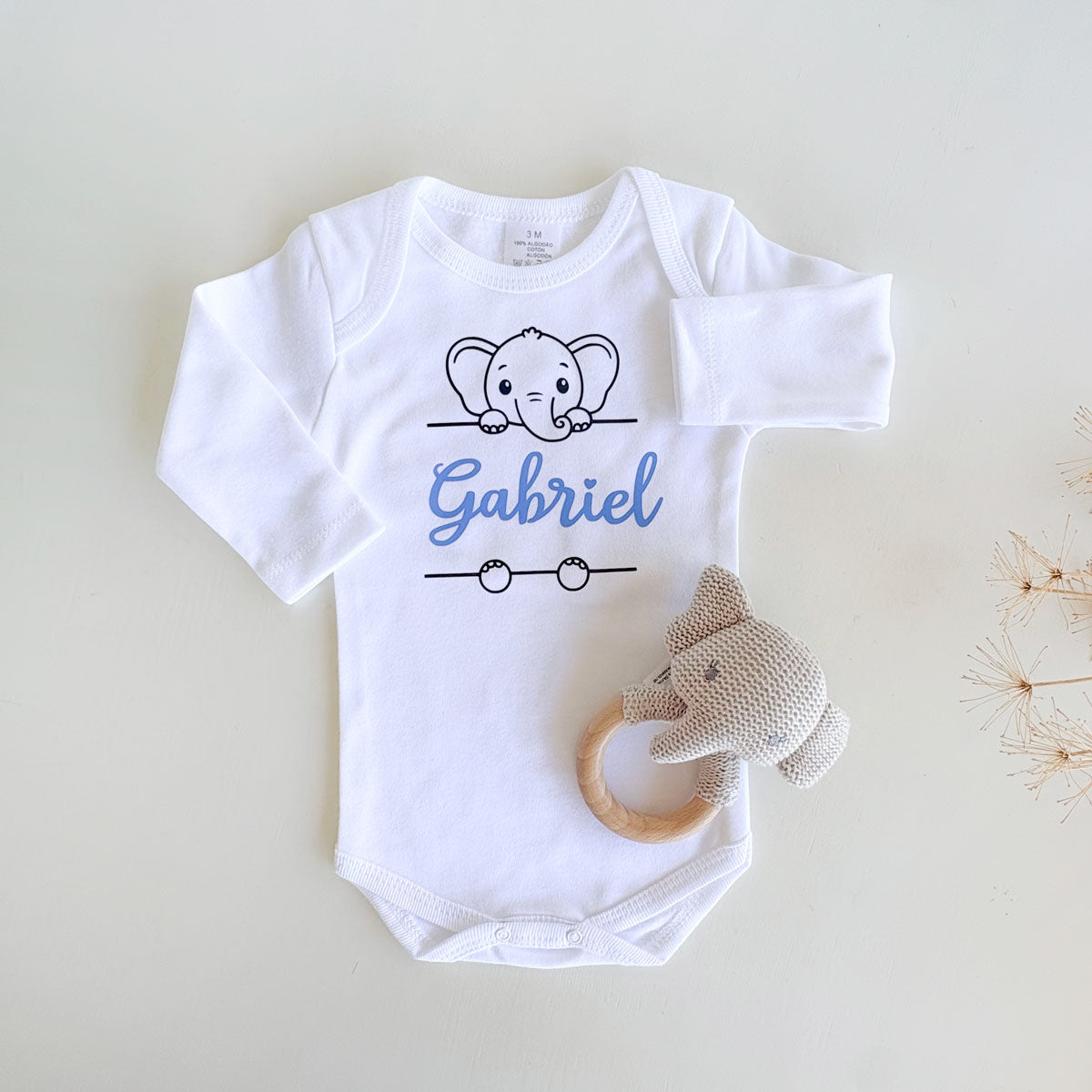 Body bebé Elefante mangas largas personalizado | Chin Pum