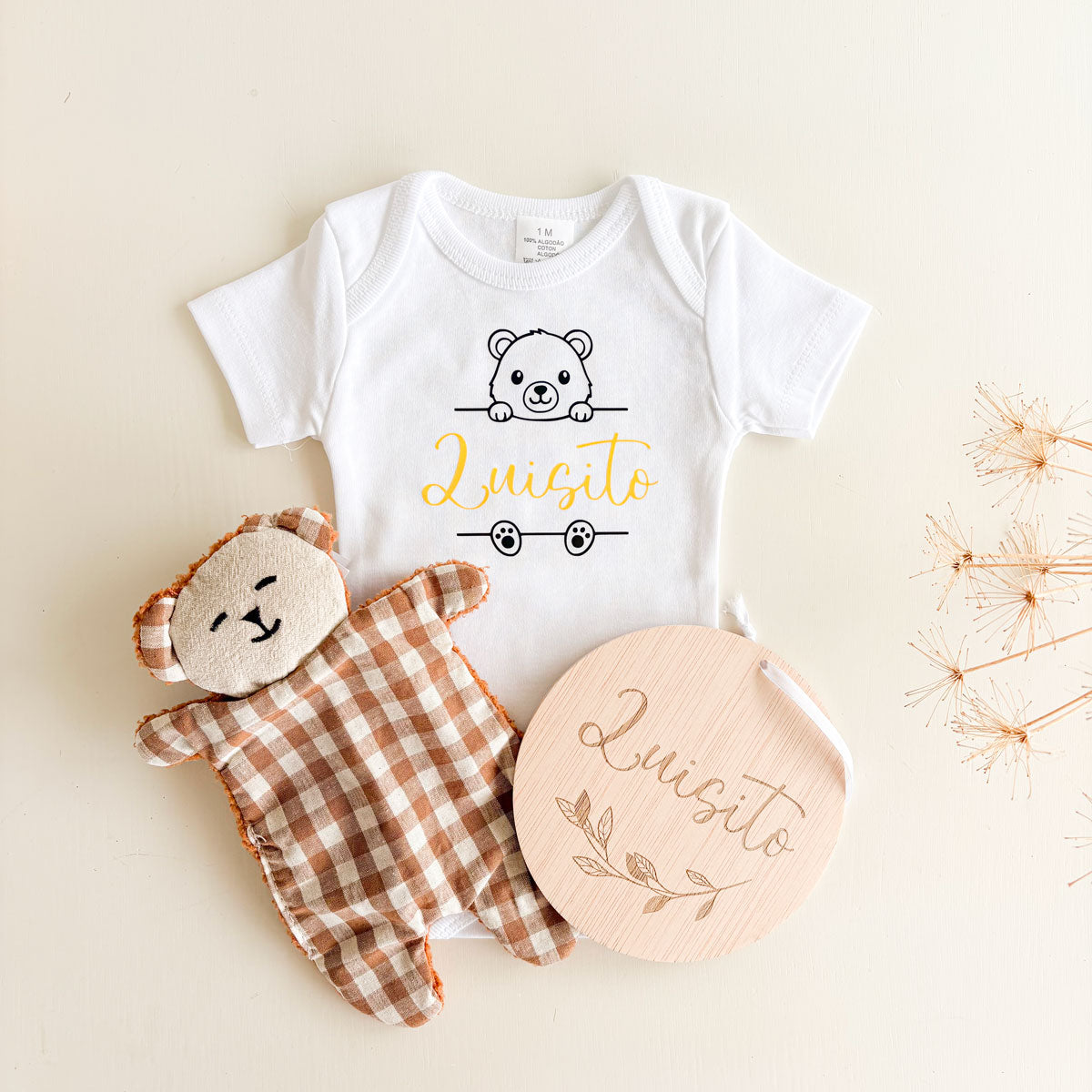 Body y disco Personalizado y Doudou Osito Caramelo | ChinPum