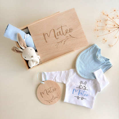Caja regalo de nacimiento personalizada Conejo Azul | ChinPum