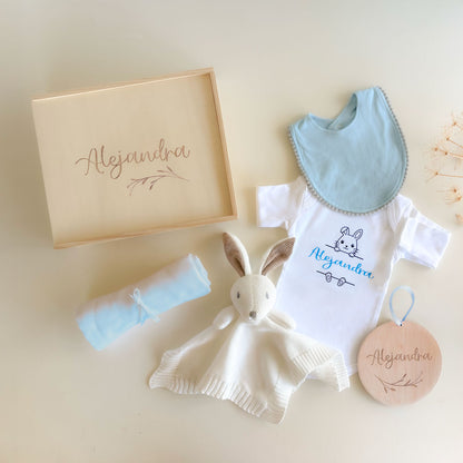 Caja regalo de nacimiento personalizada Conejo Azul | ChinPum