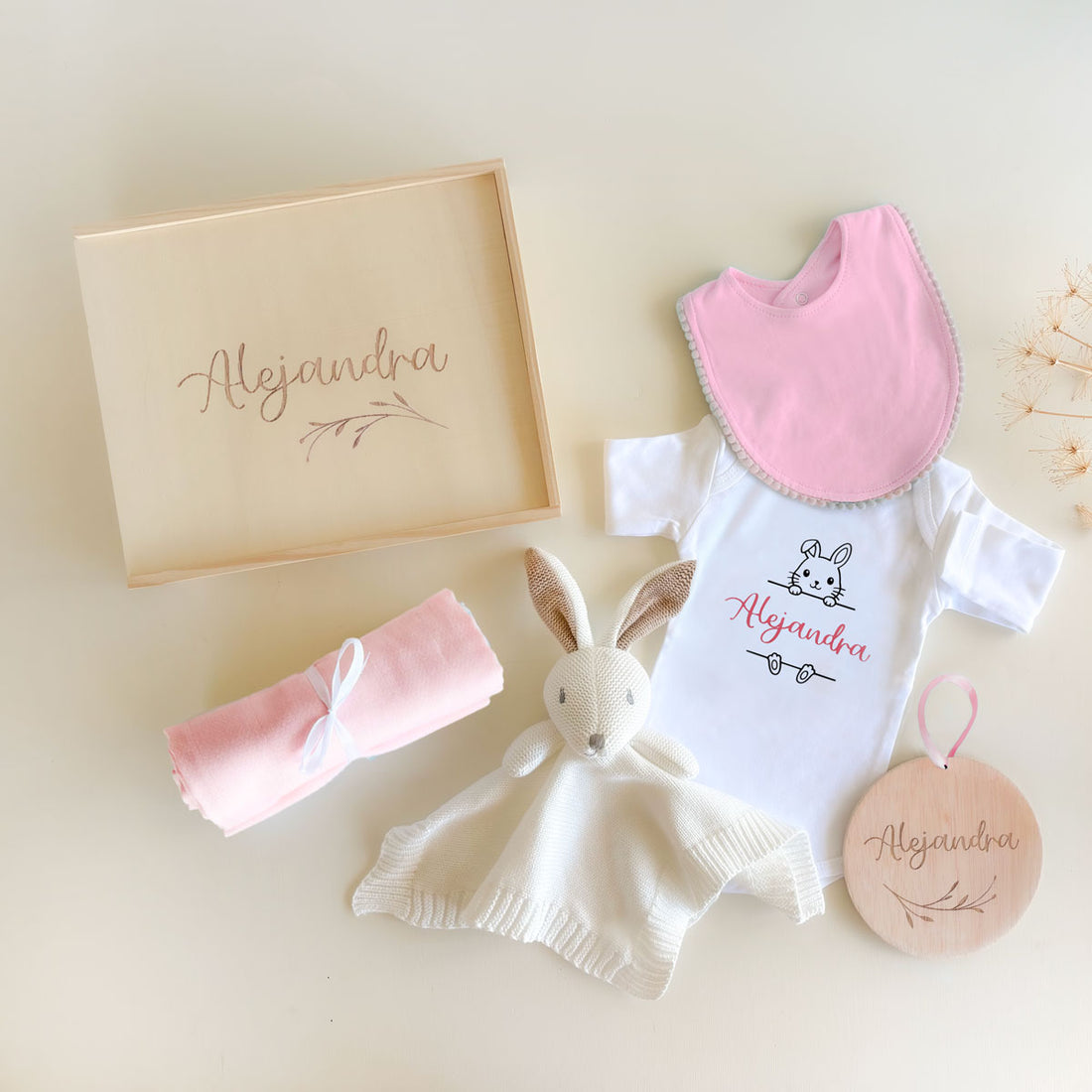 Caja nacimiento personalizada Conejo Rosa | ChinPum
