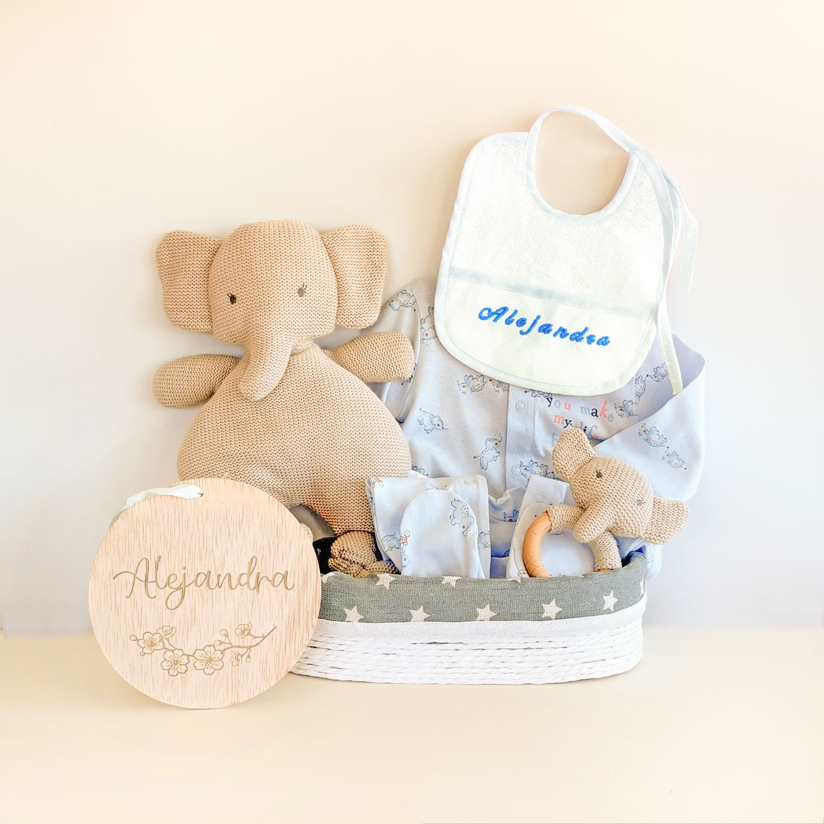 Canastilla Primera Puesta Azul para recién nacidos Elefante | Chin Pum