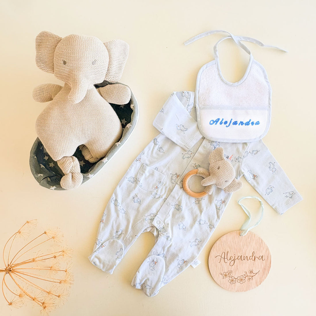 Canastilla Primera Puesta Azul para recién nacidos Elefante | Chin Pum