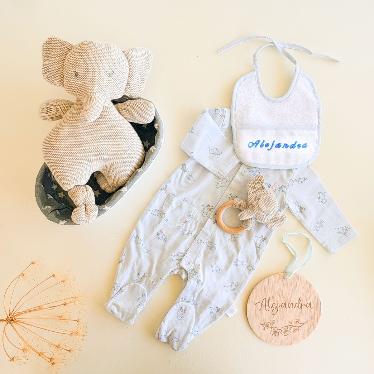 Canastilla Primera Puesta Azul para recién nacidos Elefante | Chin Pum