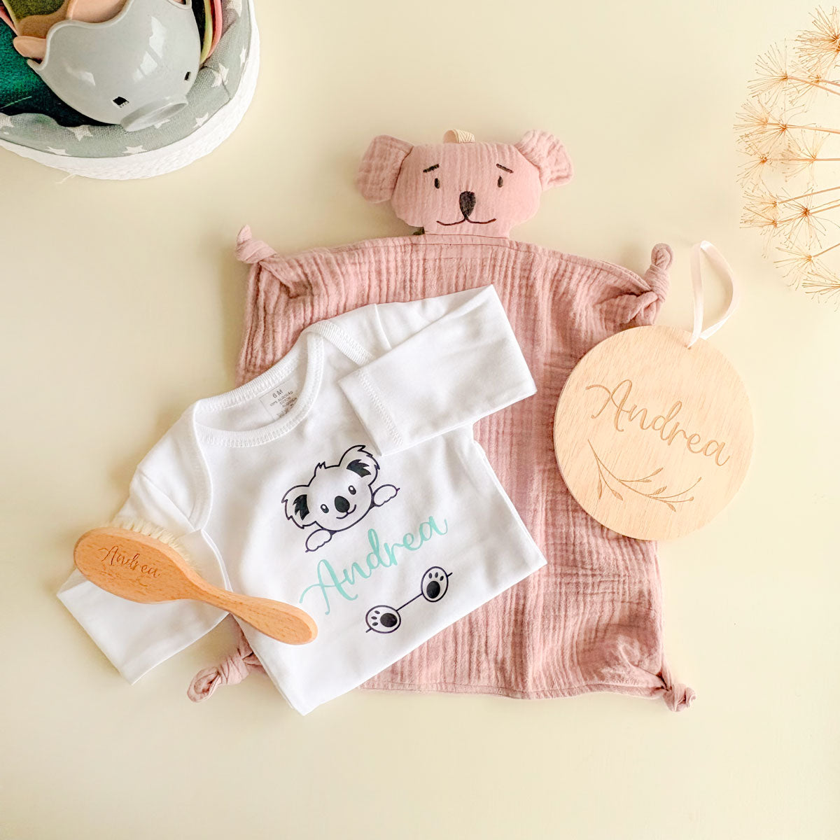 Body bebé Koala con disco y cepillo personalizado | Chin Pum