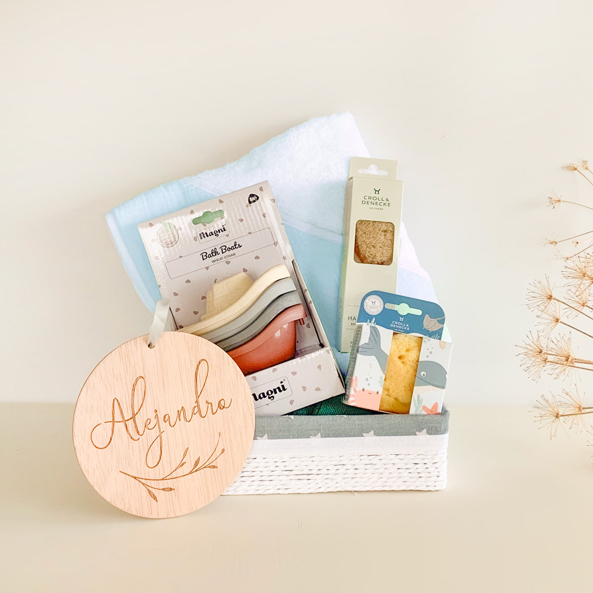 Canastilla personalizada bebé baño Azul | ChinPum