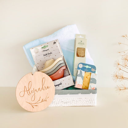 Canastilla personalizada bebé baño Azul | ChinPum