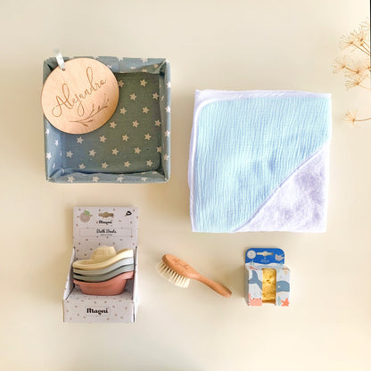 Canastilla personalizada bebé baño Azul | ChinPum