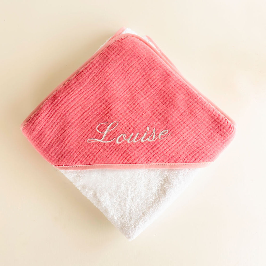 Toalla Bebé muselina rosa personalizada | Chin Pum