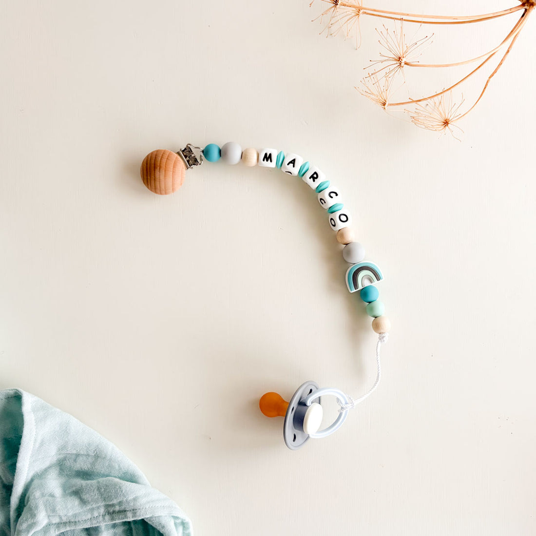 Chupetero personalizado Arcoíris Menta | Chin Pum