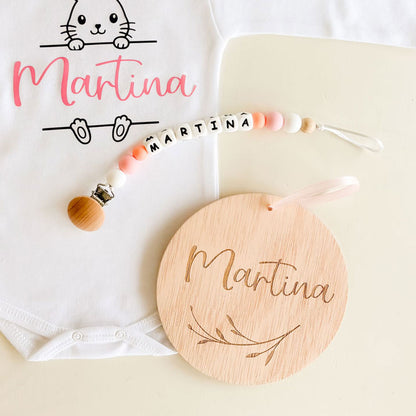 Chupetero personalizado Basic Rosa con disco y body | Chin Pum