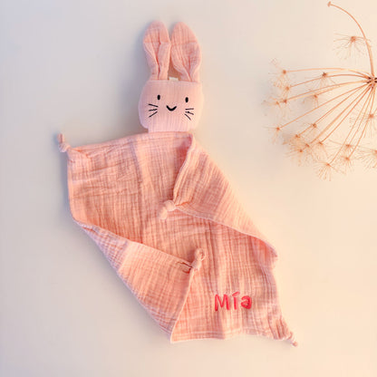 Doudou conejo rosa de algodón organico personalizado | Chin Pum
