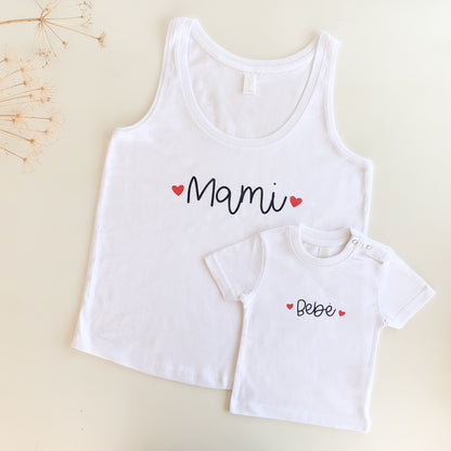 Camisetas personalizadas "Mami y Bebé" corazones Blanca sin mangas | Chin Pum